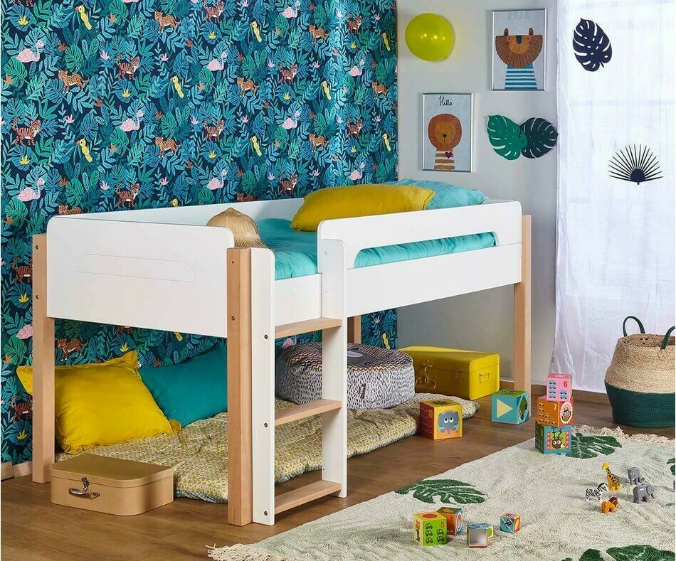 Lit mi hauteur pour enfant, en bois massif