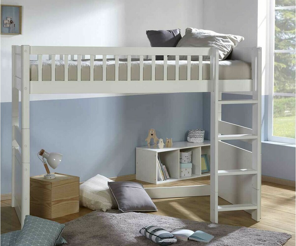 Lit mezzanine enfant volutif Rio bas avec meubles de rangement 