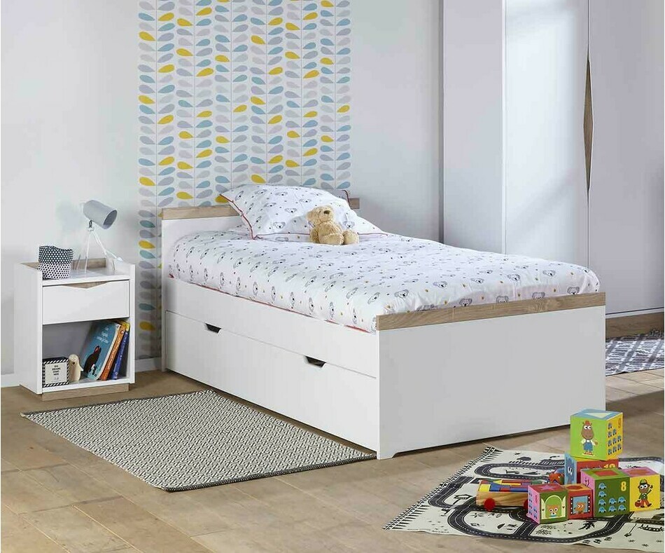Lit enfant volutif Japur couchage haut avec tiroir de lit en option