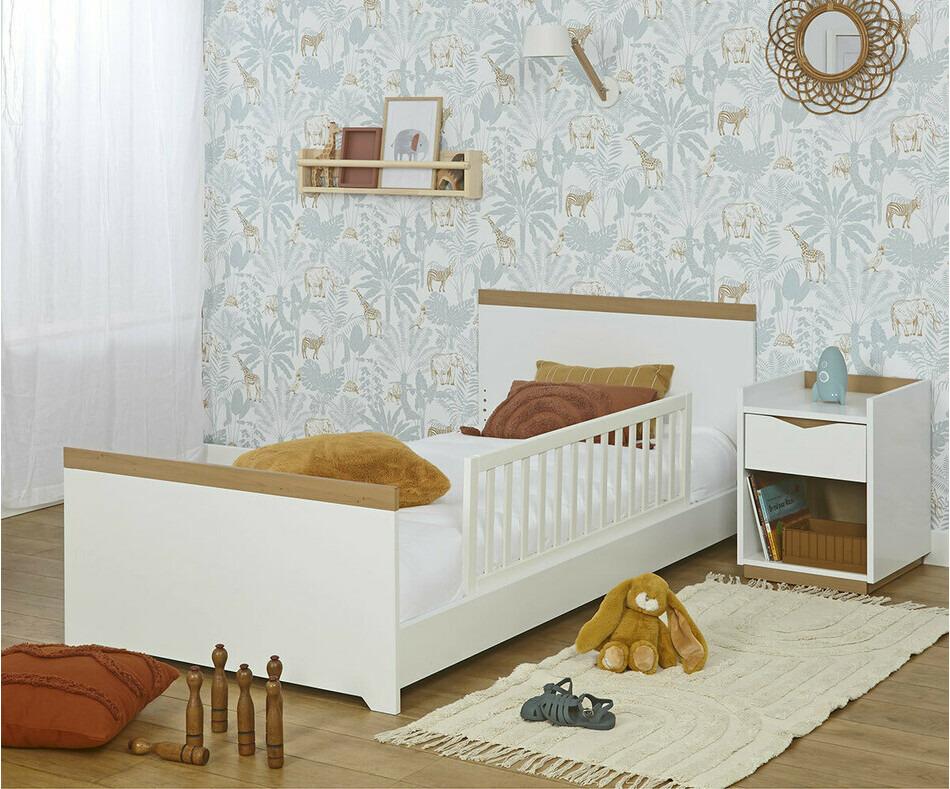 Lit enfant Jaipur blanc et bois avec sommier