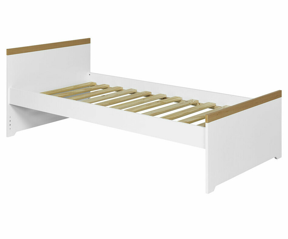 Lit enfant Jaipur blanc et bois avec sommier et matelas Lit enfant Jaipur blanc et bois avec sommier et matelas