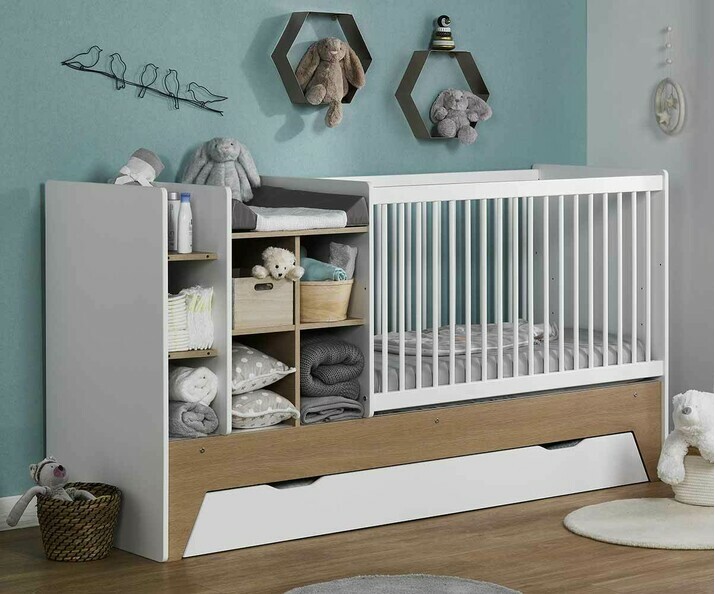 Lit b&eacute;b&eacute; combin&eacute; &eacute;volutif avec tiroir - Moon