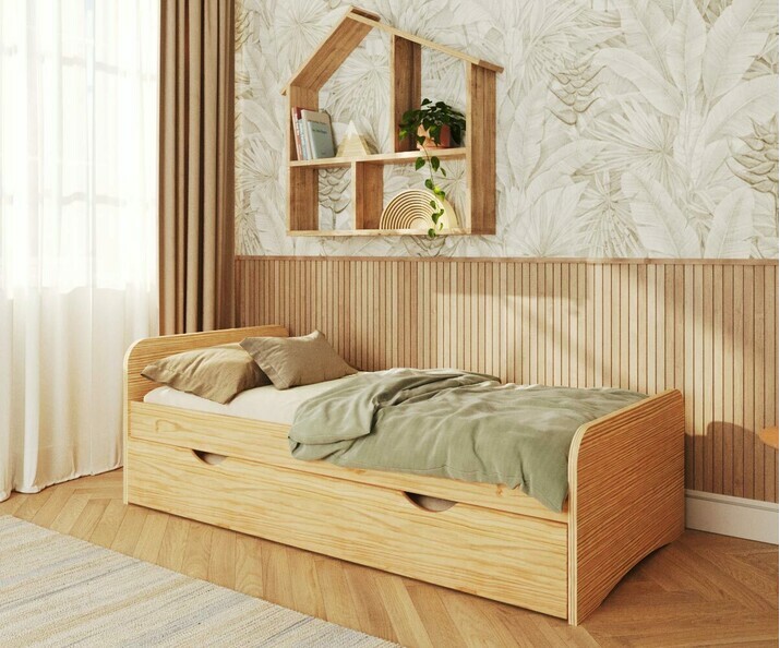 Lit Twist Bois blanc avec sommier gigogne en option Lit Twist Bois blanc avec sommier gigogne en option