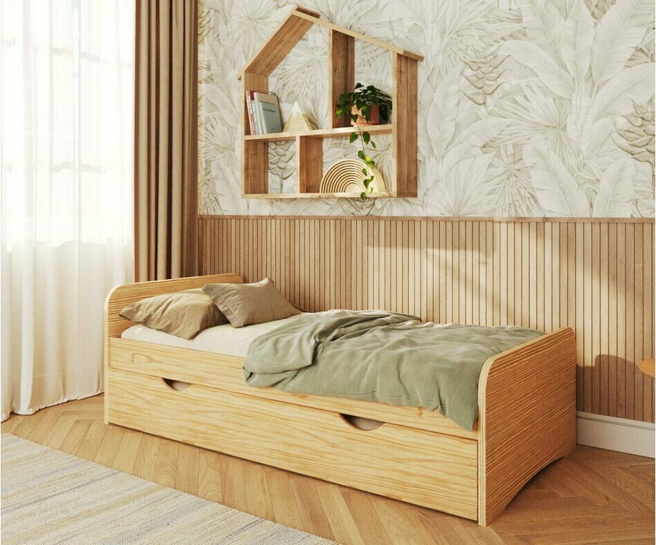 Lit Twist Bois blanc avec sommier gigogne en option Lit Twist Bois blanc avec sommier gigogne en option