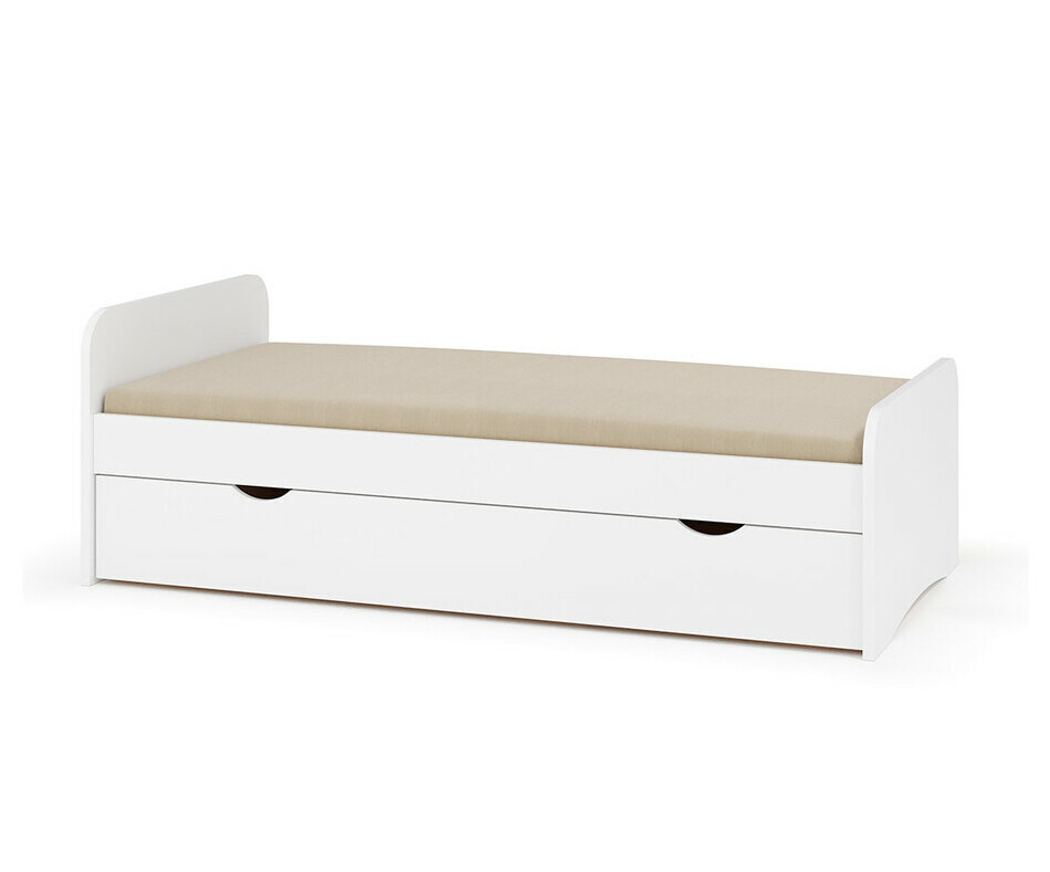 Lit Twist bois blanc avec sommier et matelas - Sommier gigogne en option