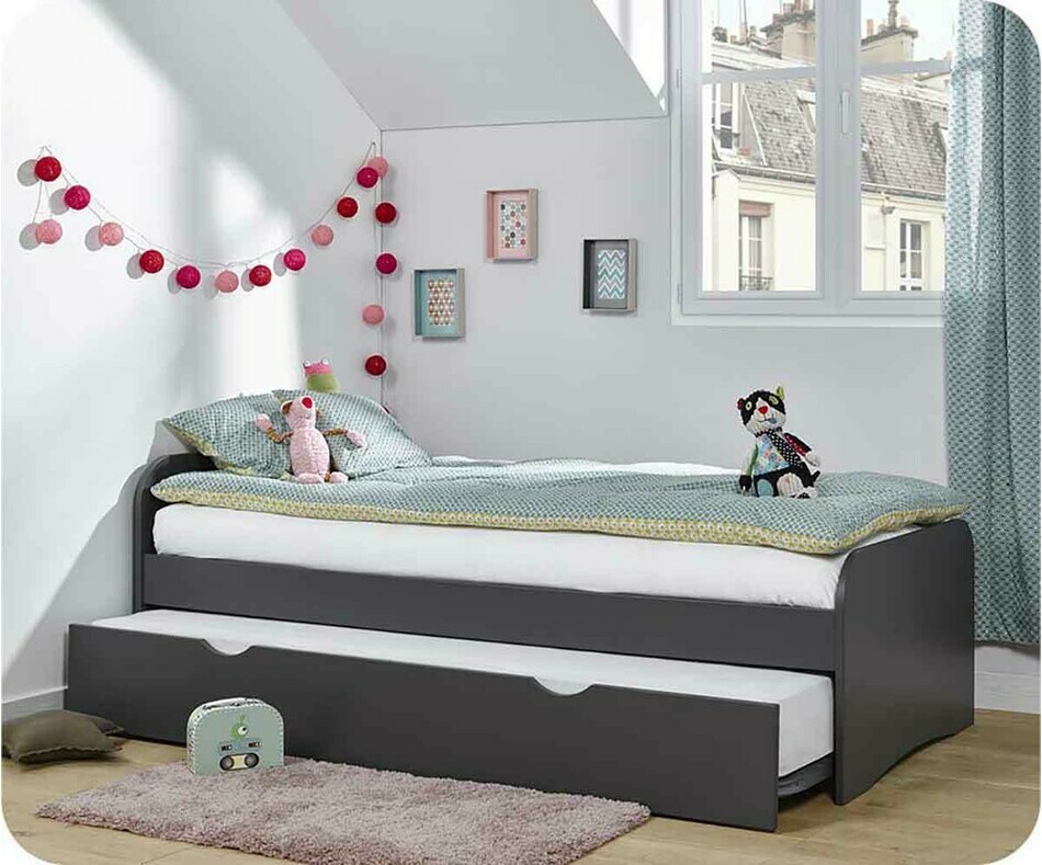Lit enfant Gigogne Twist gris anthracite couchage au sol Lit enfant Gigogne Twist gris anthracite couchage au sol