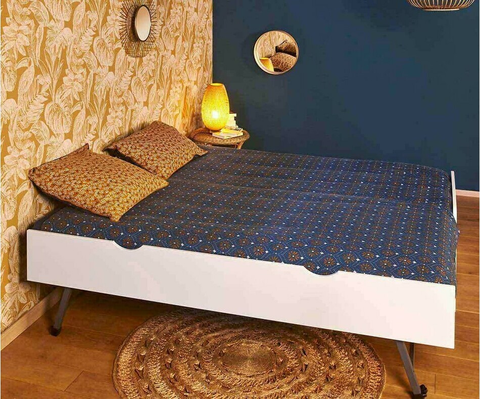 Lit ado Gigogne Twist Blanc avec 2 matelas dpli