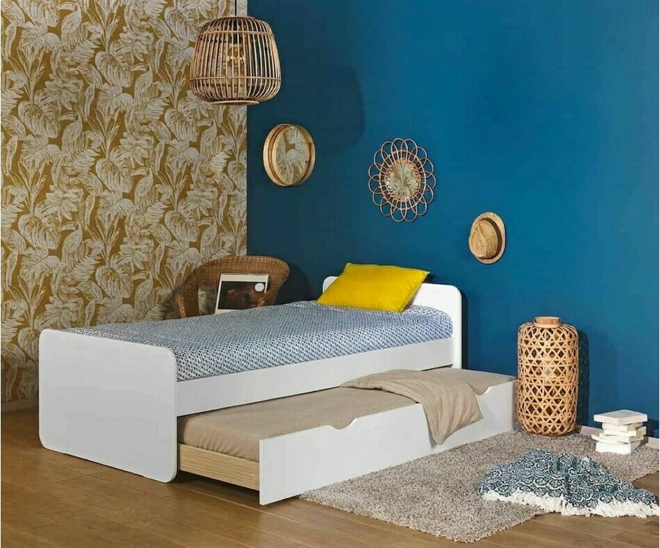 Lit Lemon gigogne avec sommier gigogne semi ouvert en bois massif