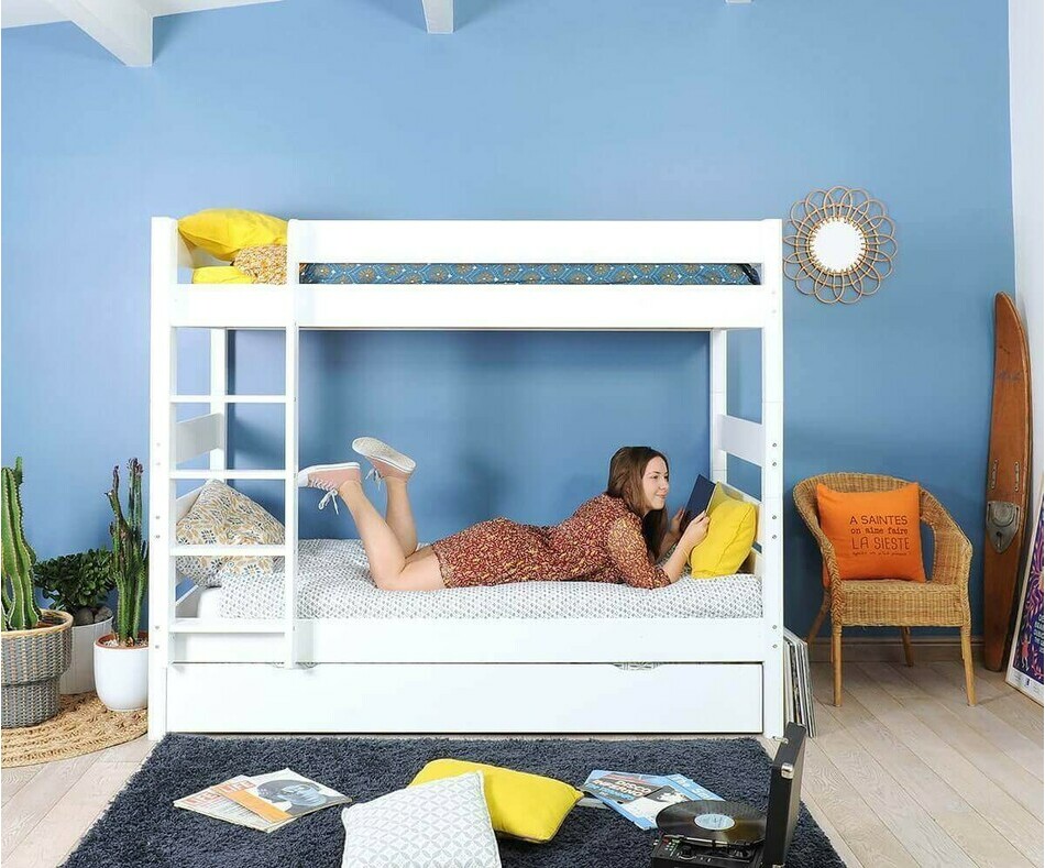 Lits superpos Adulte Kids Blanc avec 2 matelas Natura Airfresh Tiroir de lit en option