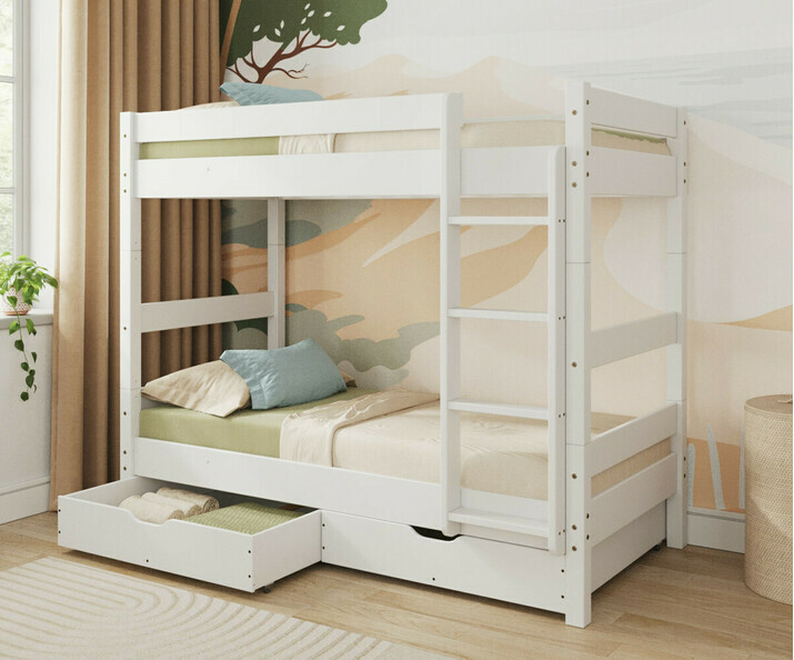 Lit Superpos� Wood Blanc - 2 tiroirs en option