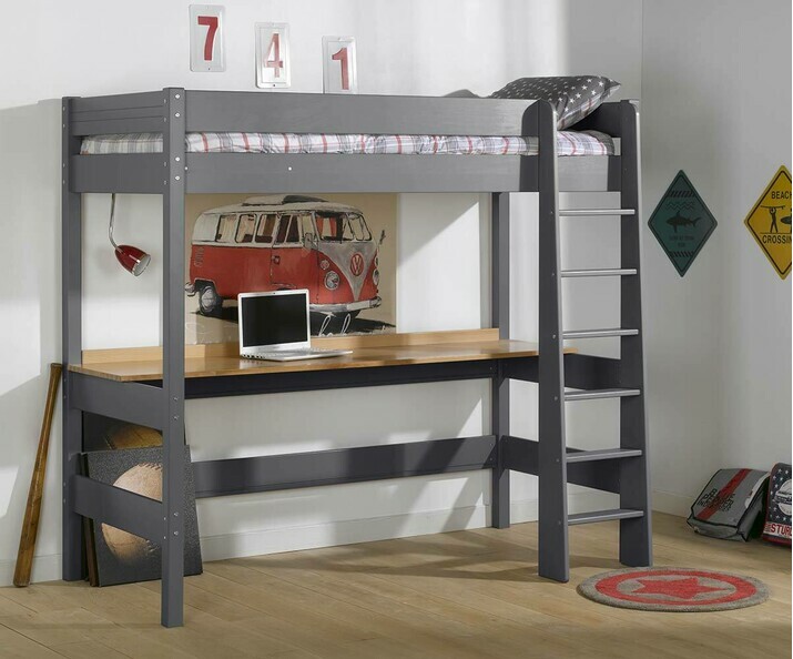 Lit Mezzanine Clay Gris anthracite avec Bureau intgr