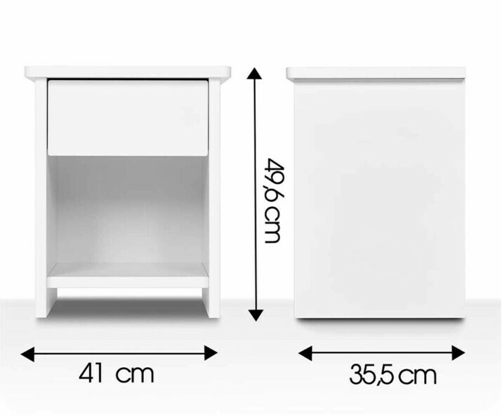 Chevet Ado Twist Blanc avec Tiroir ouvert dimensions