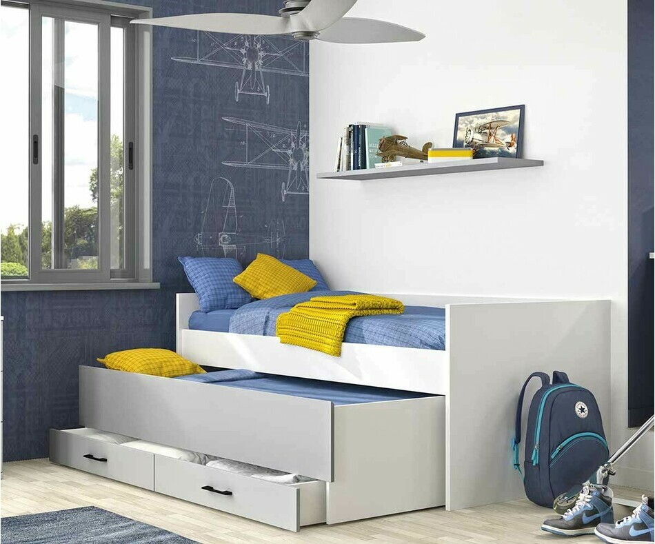 Pack lit enfant gigogne avec rangements et 2 matelas - Ezio