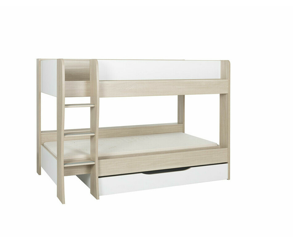 Lit superpos enfant - Zao blanc et bois avec tiroir en option