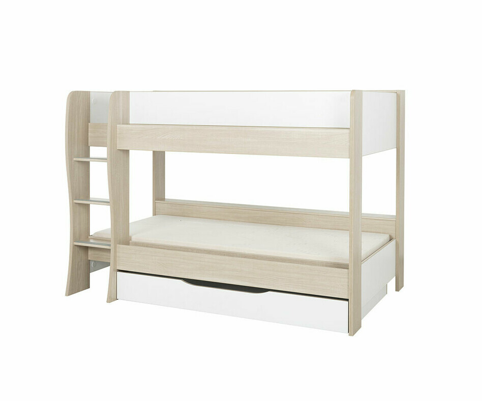 Lit superpos blanc et bois avec tiroir en option