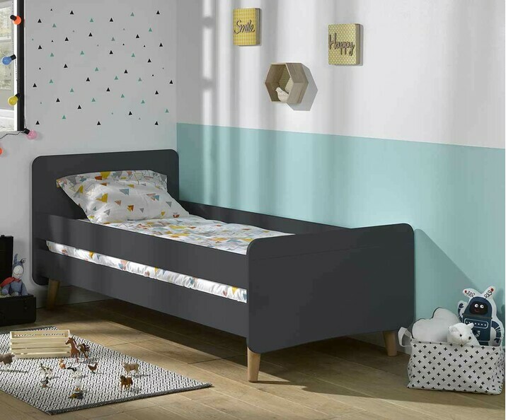 Lit Enfant Willow Gris Anthracite avec Pieds et Barrire de lit