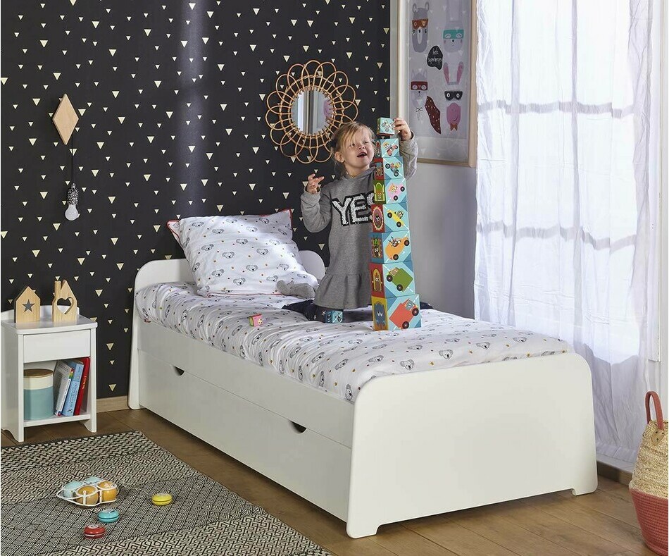 Lit Eden blanc avec enfant de 5 ans tiroir de lit en option