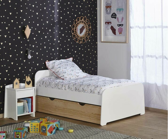 Lit Enfant évolutif Eden Blanc avec tiroir de lit en bois en option