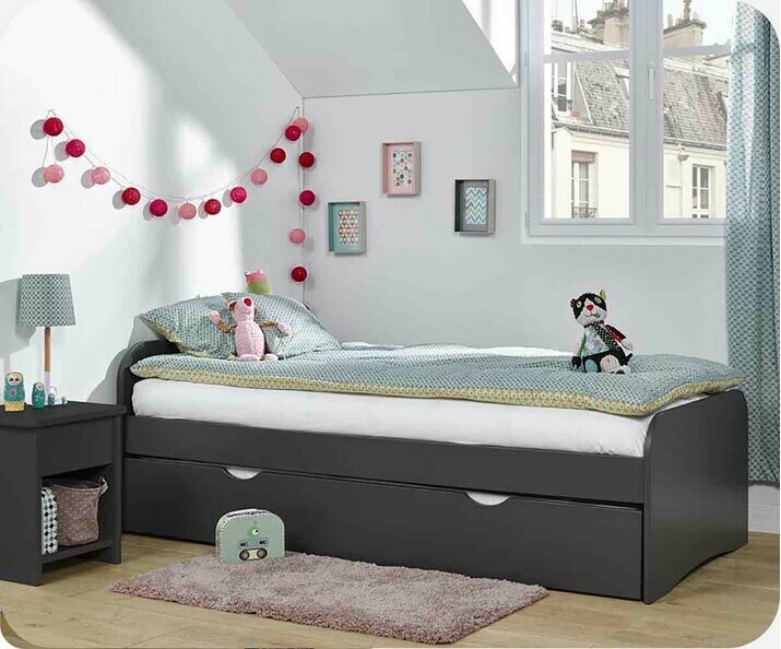 Lit enfant Twist gris anthracite avec tiroir inclus