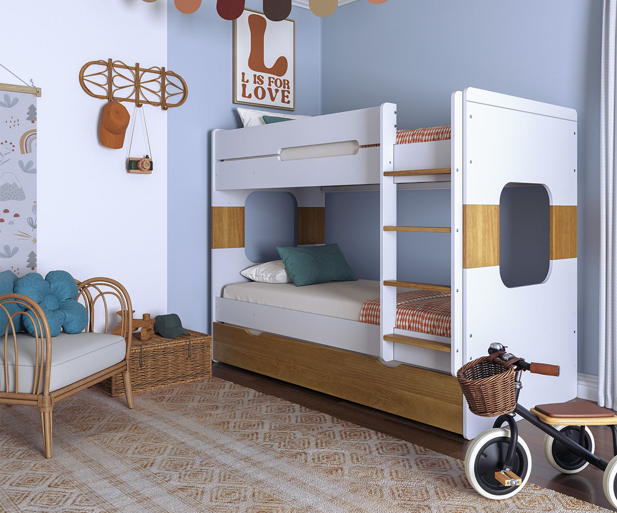 Lit superpos enfant Spark avec tiroir noisette (matelas en option)