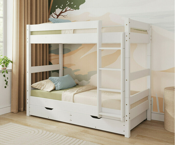 Lit Enfant Superpos� Wood Blanc avec lot de tiroirs