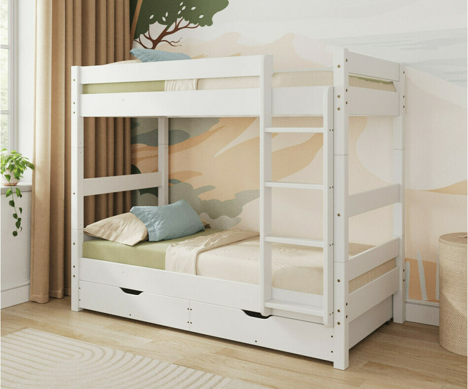 Lit Enfant Superpos� Wood Blanc avec lot de tiroirs