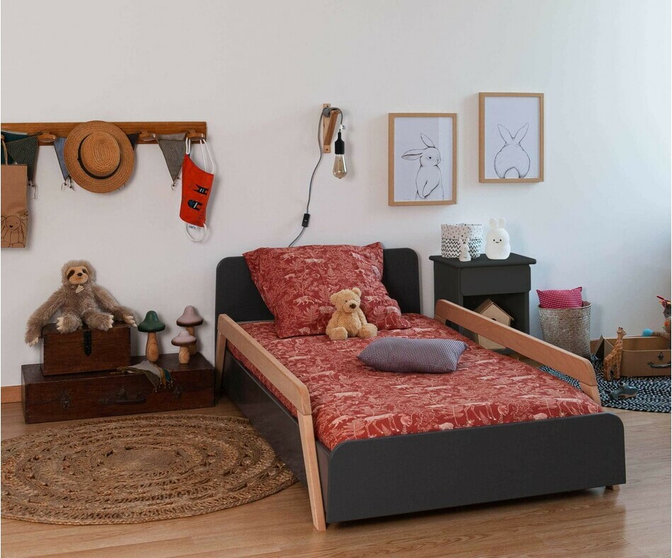 Lit enfant Ozzo gris avec barrières de lit Lit enfant Ozzo gris avec barrières de lit