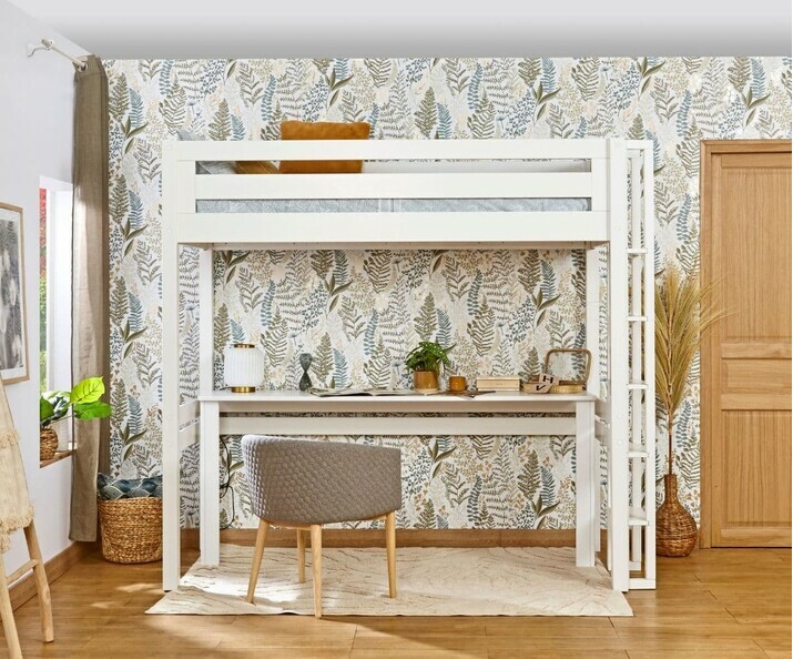 Lit mezzanine enfant blanc avec bureau