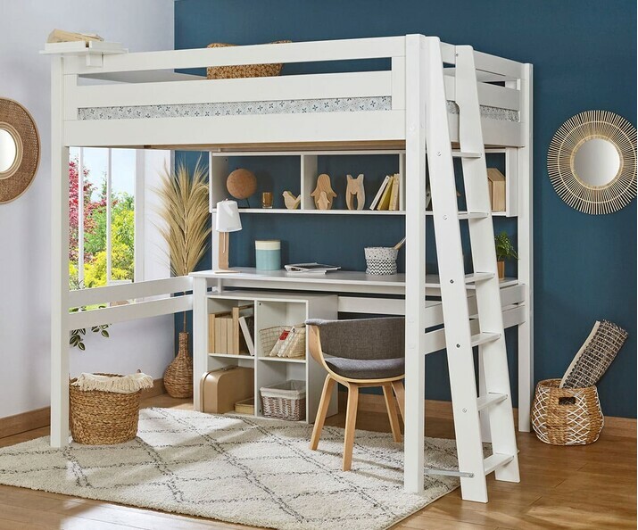 Lit mezzanine pour chambre enfant (bureau et meubles de rangements en option)