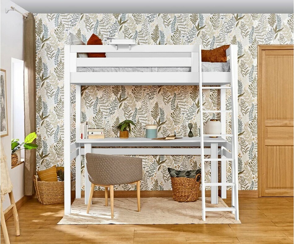 Lit mezzanine ado Fynn blanc gain de place (rangements en option)