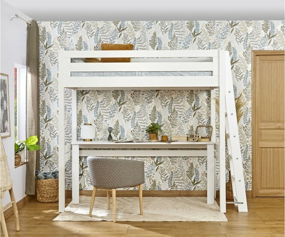 Lit mezzanine ado Fynn blanc gain de place (rangements en option)