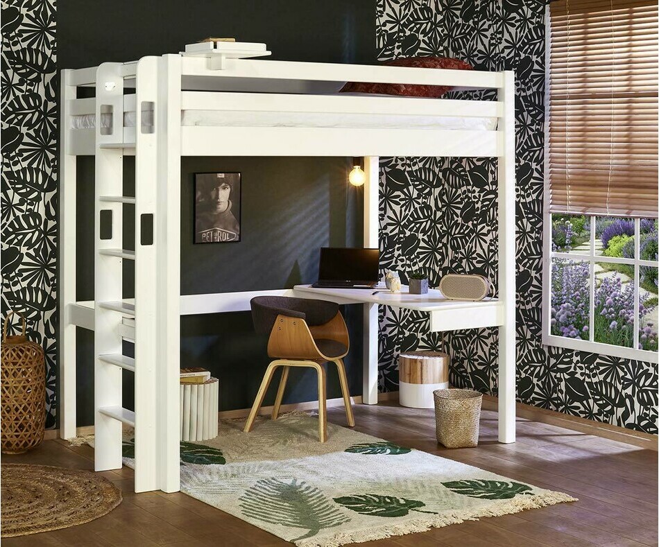 Lit mezzanine en bois massif avec bureau intégré
