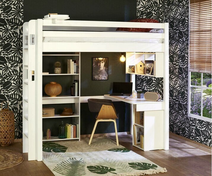 Mezzanine avec matelas inclus (bureau et meuble de rangement en option)