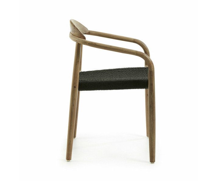 Fauteuil Bengui en bois massif et assise en cordes grises