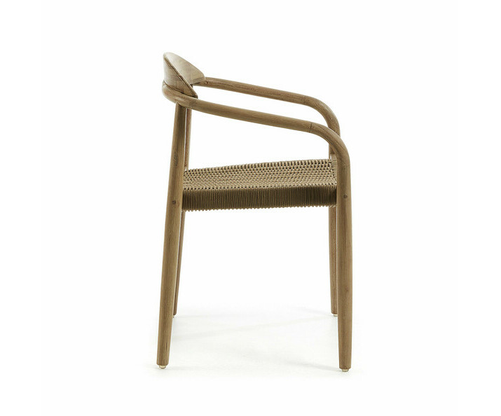 Fauteuil Bengui en bois massif et assise en cordes beige