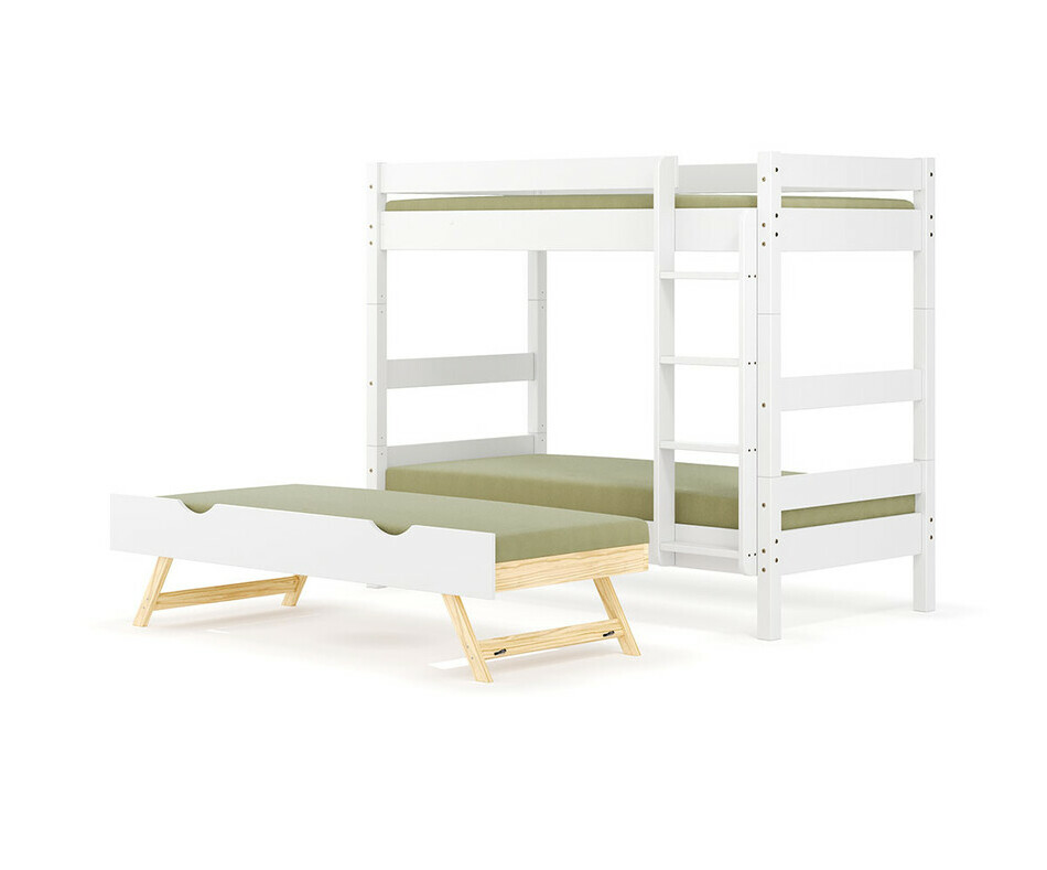 Lit superpos� enfant Wood blanc avec sommier gigogne robuste s�par�