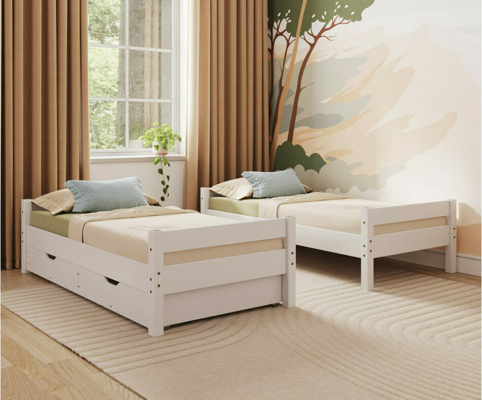 Lit superpos� enfant Wood blanc avec sommier gigogne - lits s�par�s