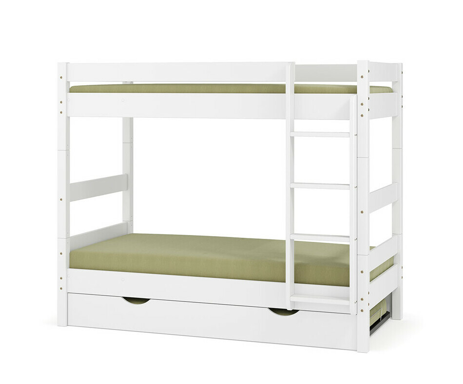 Lit superpos� enfant Wood blanc avec sommier gigogne pour un 3�me couchage