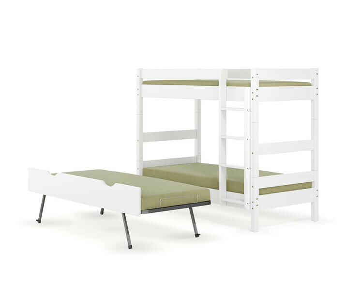 Lit superpos� enfant Wood blanc avec sommier gigogne s�par�