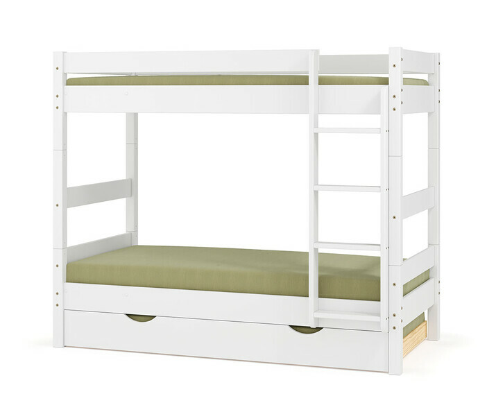 Lit superpos� enfant Wood blanc avec sommier gigogne robuste pour un 3�me couchage