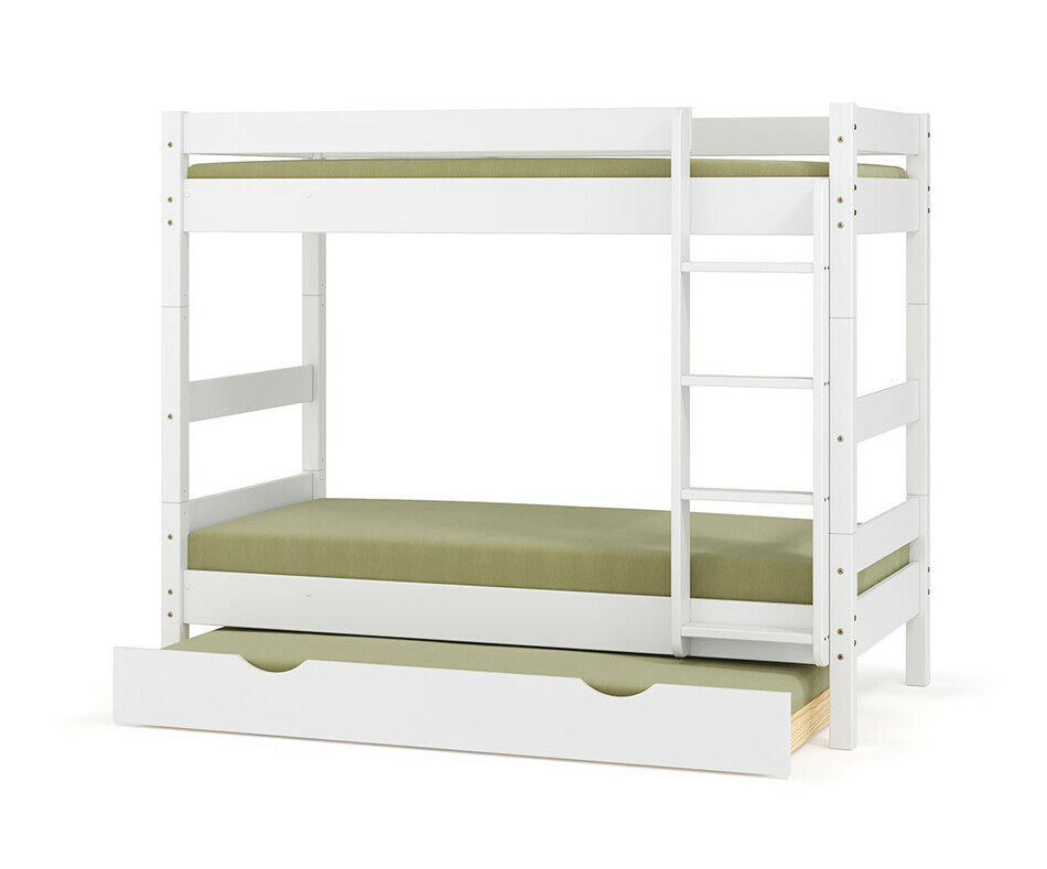 Lit superpos� ado Wood blanc avec sommier gigogne robuste entre ouvert