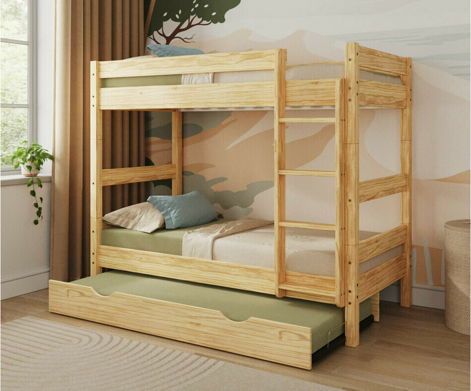 Lit superpos� ado Wood bois naturel avec sommier gigogne gain de place