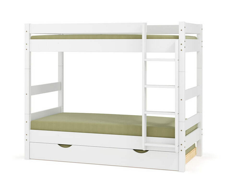 Lit superpos� ado Wood blanc avec sommier gigogne robuste pour un 3�me couchage