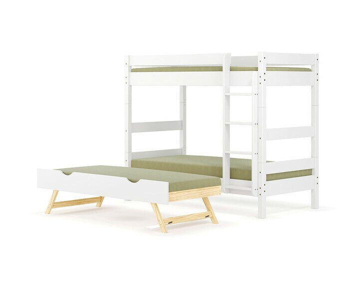 Lit superpos� adulte Wood blanc avec sommier gigogne robuste s�par�