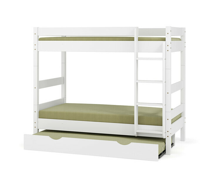 Lit superposé adulte Wood blanc avec sommier gigogne entre ouvert Lit superposé adulte Wood blanc avec sommier gigogne entre ouvert