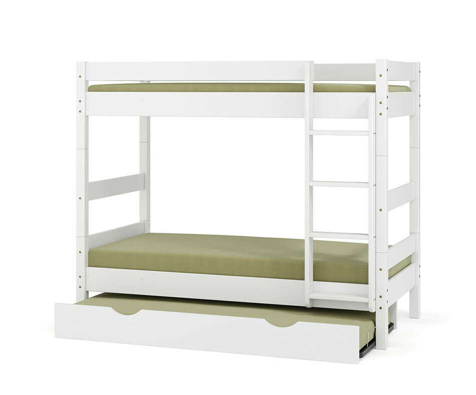 Lit superposé adulte Wood blanc avec sommier gigogne entre ouvert Lit superposé adulte Wood blanc avec sommier gigogne entre ouvert