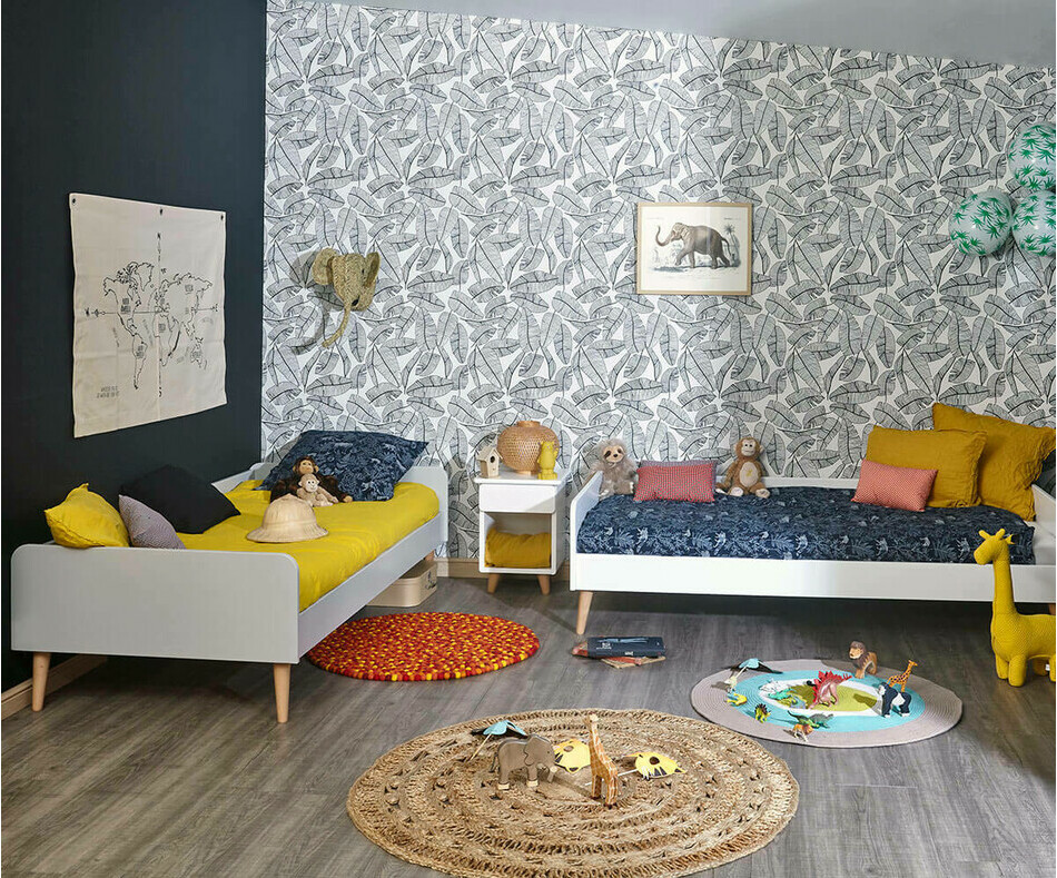 Lits enfant Octave avec pieds blanc et gris