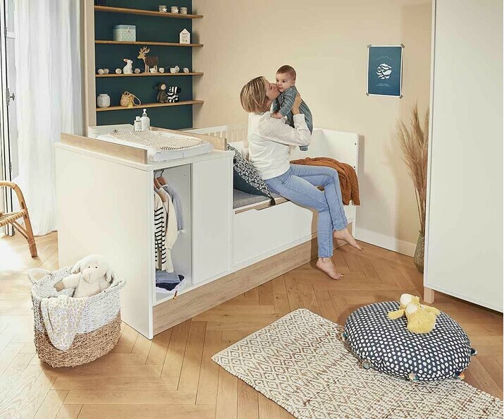 Lit bb combin Ange bois et blanc
