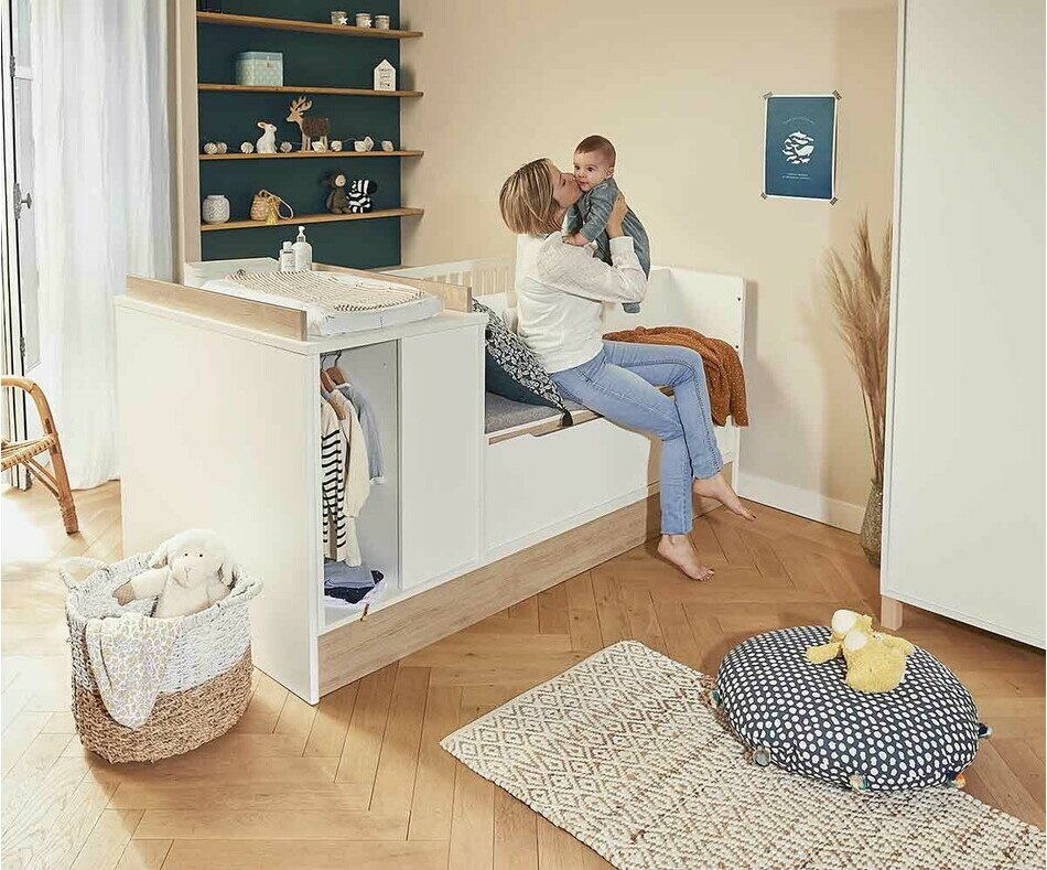 Lit bb combin Ange bois et blanc