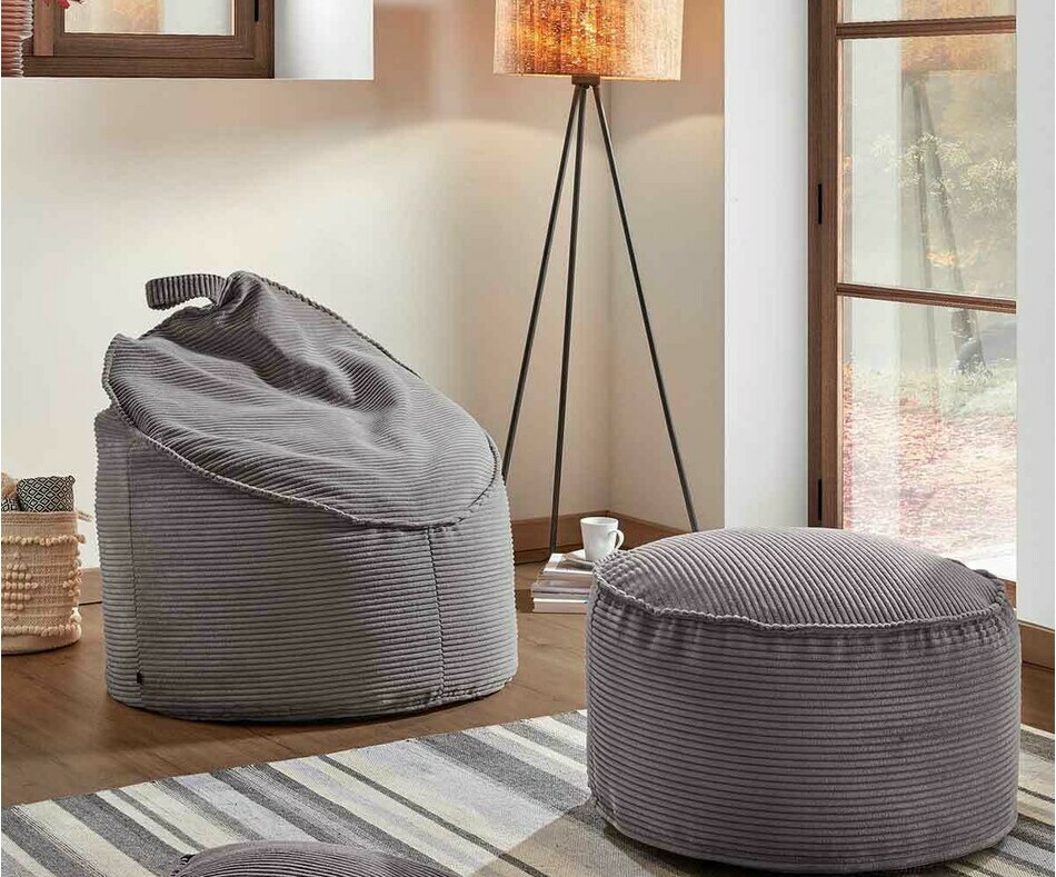 Dcoration avec pouf en velours Joy gris